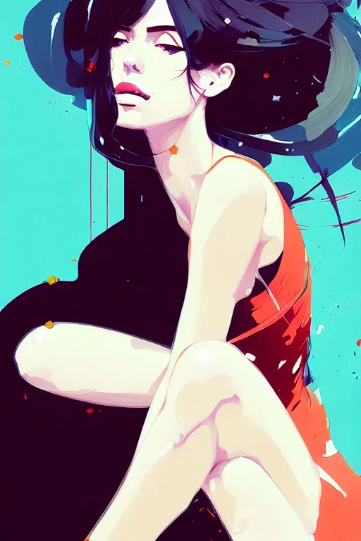 Image similar to a ultradetailed beautiful painting of a stylish woman sitting on the floor of a tiled room, by conrad roset, greg rutkowski and makoto shinkai trending on artstation