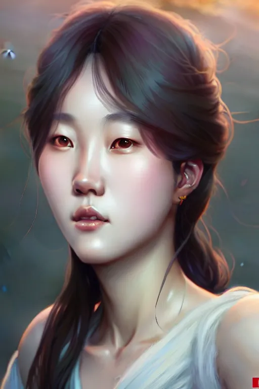 Prompt: beautiful digital painting of lee jin - eun gray background with high detail, 8 k, stunning detail, works by artgerm, greg rutkowski and alphonse mucha, unreal engine 5, 4 k uhd