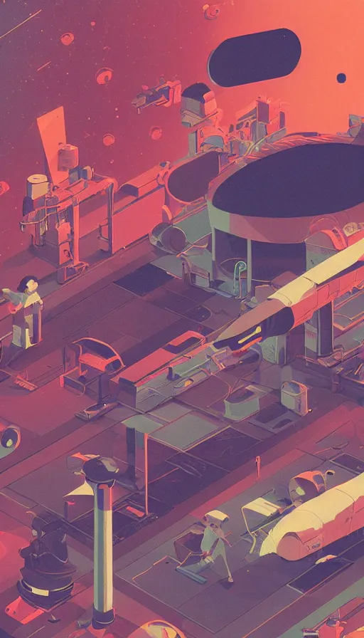 Prompt: fuel station in space, sharp focus, satoshi kon, james gilleard, moebius, print, risograph, cinematic, game art