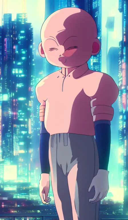 Prompt: anime fine details portrait of Buu in front of cyberpunk moder city landscape on the background deep bokeh, close-up view, anime masterpiece by Studio Ghibli. 8k, sharp high quality anime, artstation