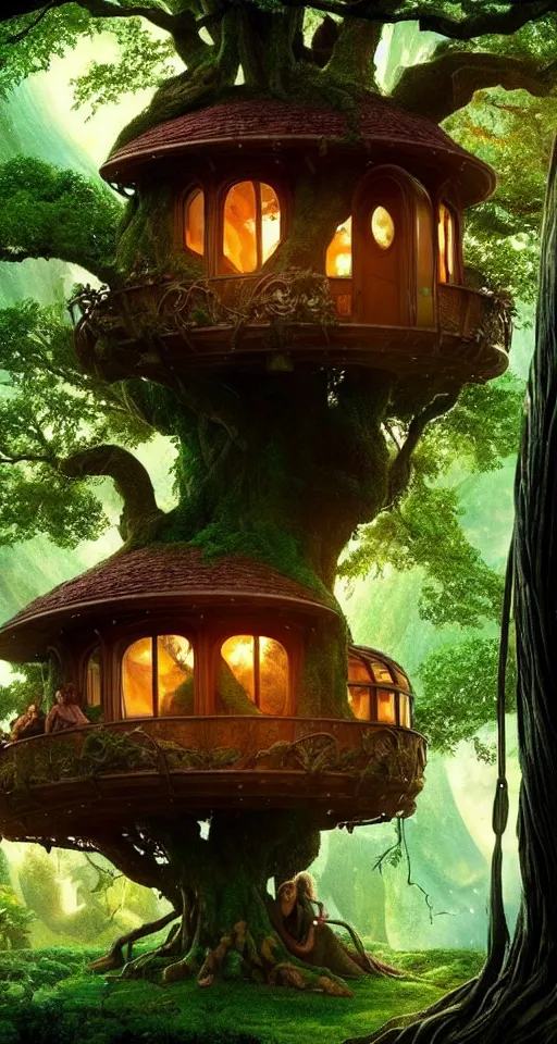 Prompt: An incredibly beautiful scene from a 2022 Marvel film featuring a cozy art nouveau reading nook in a fantasy tree house. 8K UHD.