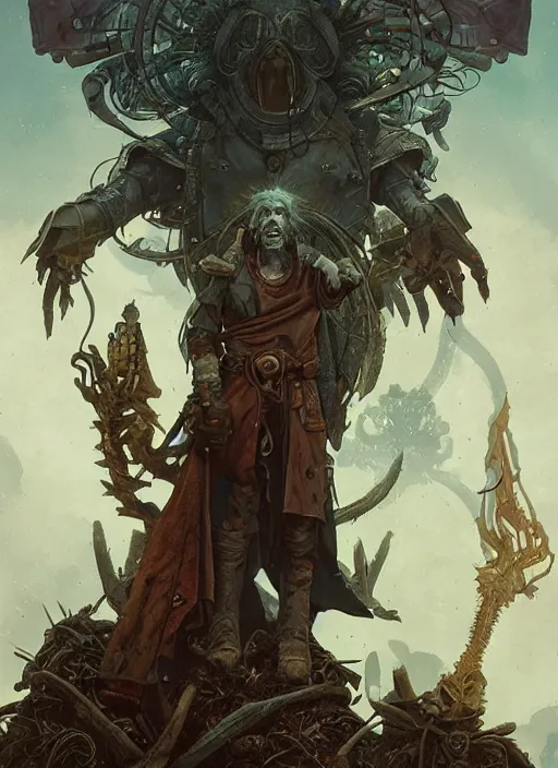 Prompt: hyper realistic photography portrait of postapocalyptic medieval religious occult amazon cinematic, brom, moebius, peter mohrbacher, james gurney, greg rutkowski comic cover