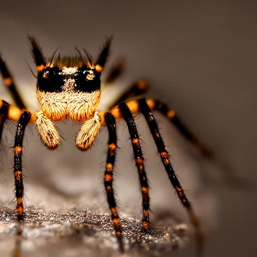 Image similar to a micro photo of spider with a hat, amazing lighting, hyper realistic