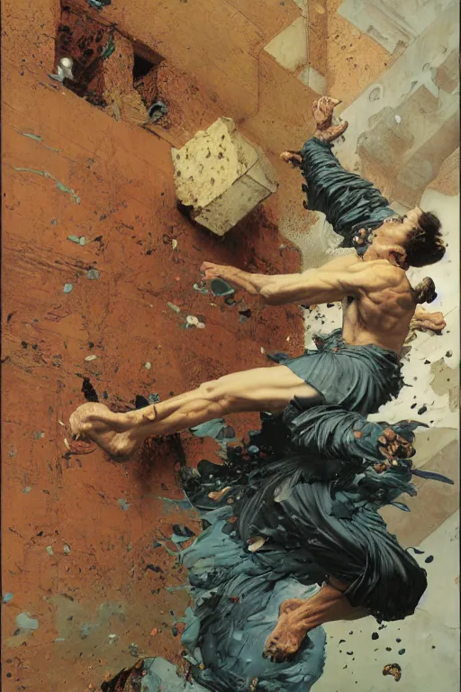 Prompt: full length portrait of akebono taro smashing through a wall, dynamic action, painted by lawrence alma tadema, zdzislaw beksinski, norman rockwell, jack kirby, tom lovell, alex malveda, greg staples