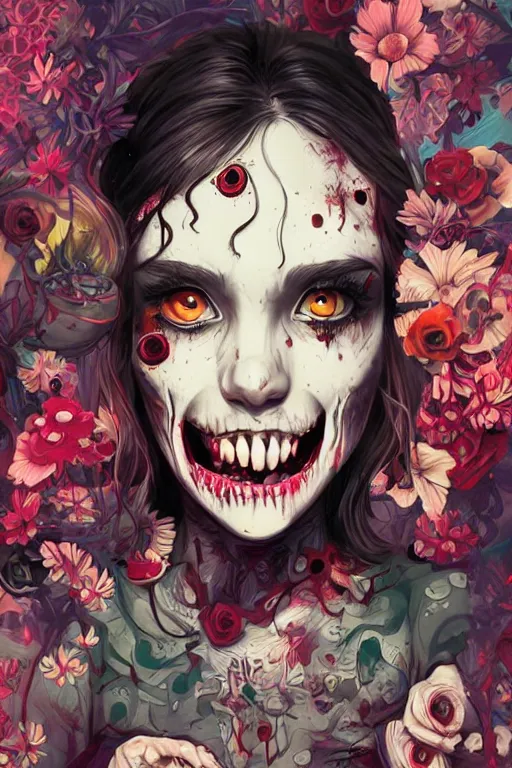 Prompt: a zombie girl smiling cute, Tristan Eaton, victo ngai, artgerm, RHADS, ross draws