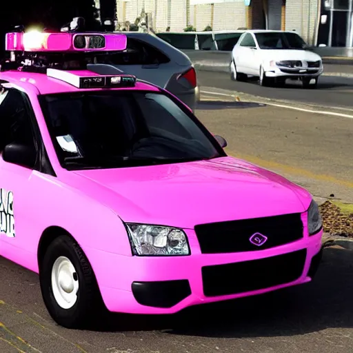 Prompt: a pink police car