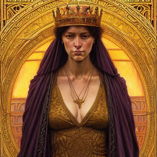 Image similar to highly detailed portrait of a majestic lioness queen in the form of a beautiful woman. d & d, art by donato giancola and edmund leighton. trending on artstation, intricate details, energetic composition, golden ratio, concept art, illustration, elegant art, global illuminaition