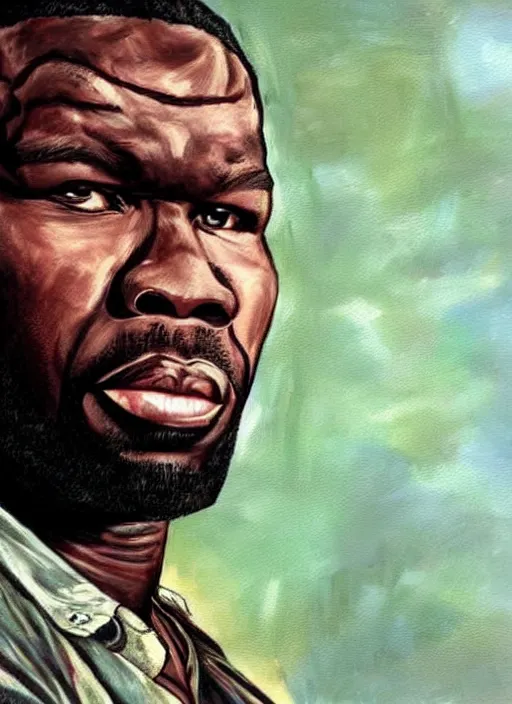 Image similar to 5 0 cent as rick grimes painting