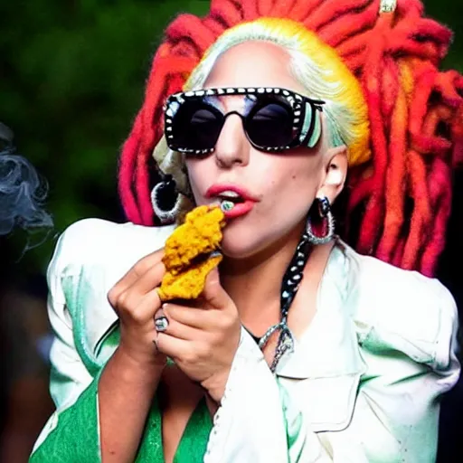 Image similar to lady gaga as a rastafari smoking a joint