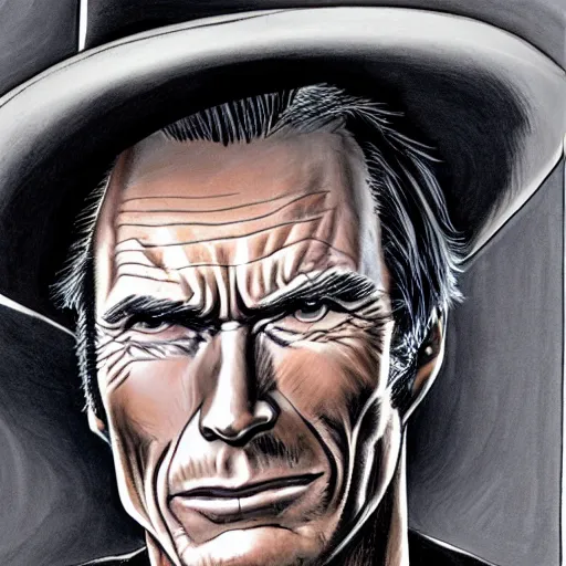 Image similar to portrait of clint eastwood in western garb, glenn fabry