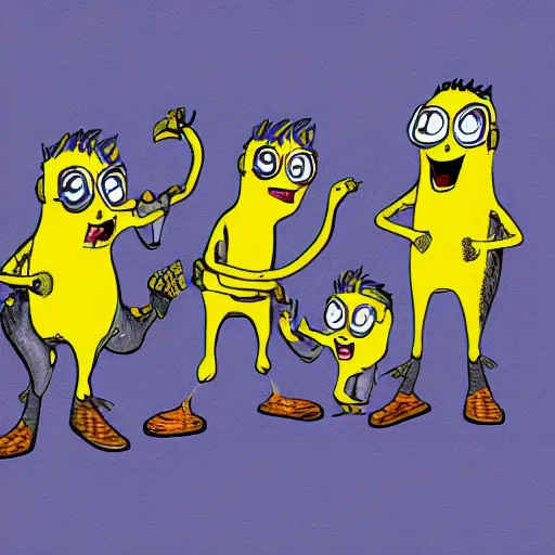 Prompt: punk rock bananas, cartoon, trending on art station