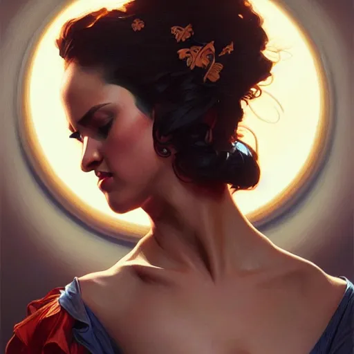 Image similar to female flamenco dancer, spotlight, highly detailed, digital painting, artstation, concept art, smooth, sharp focus, illustration, cinematic lighting, art by artgerm and greg rutkowski and alphonse mucha