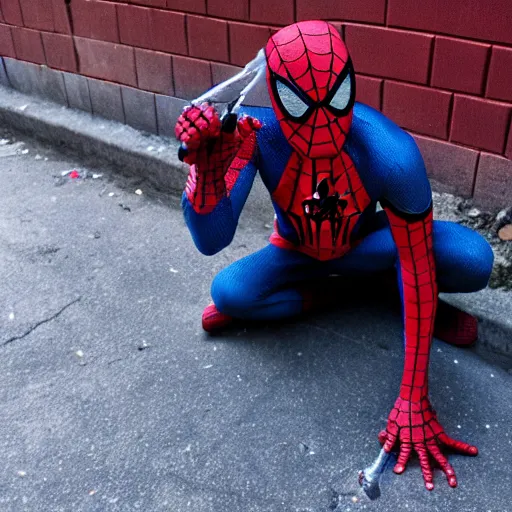 Prompt: Spiderman as a heroin addict street bum, ps5, cinematic