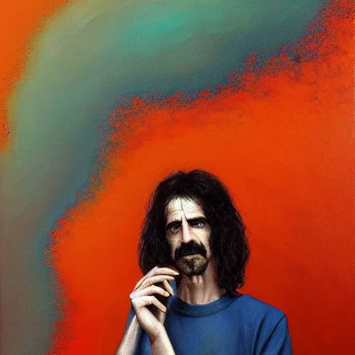 Image similar to minimalism frank zappa ornate background, beautiful fantasy detailed trending on artstation, oil painting, dramatic lighting, eterea, high quality print, fine art with subtle redshift rendering