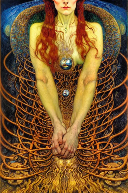 Image similar to Divine Chaos Engine by Karol Bak, Jean Delville, William Blake, Gustav Klimt, and Vincent Van Gogh, symbolist, visionary