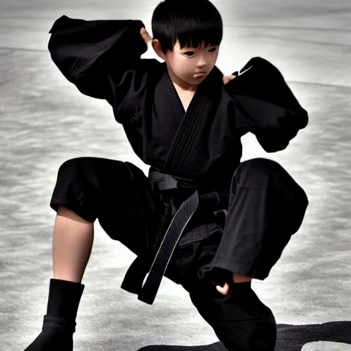 Image similar to mazoku boy, martial artist boy, wearing ultra - black gi, vantablack clothing, absolute black clothing, anime wallpaper, red eyes