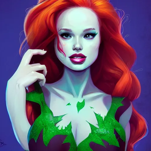 Image similar to portrait of Madelaine Petsch as Poison Ivy, art by lois van baarle and loish and ross tran and rossdraws and sam yang and samdoesarts and artgerm, middle shot, digital art, highly detailed, intricate, sharp focus, Trending on Artstation HQ, deviantart, unreal engine 5, 4K UHD image