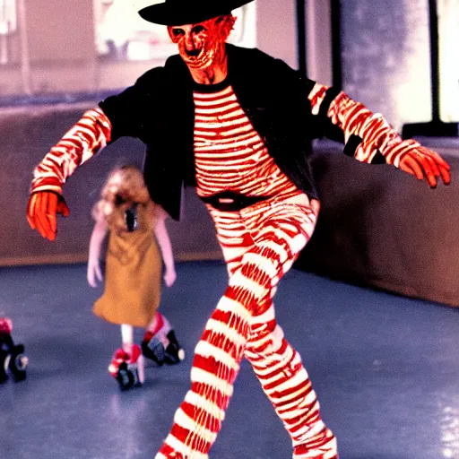 Image similar to freddy krueger rollerskating party, movie still