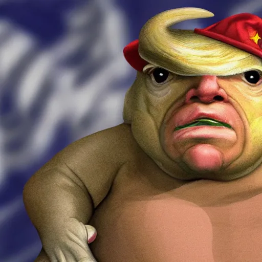 Image similar to donald trump as a fat lizard man