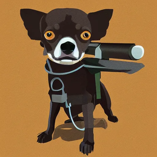 Image similar to chihuahua holding a sniper, digital art