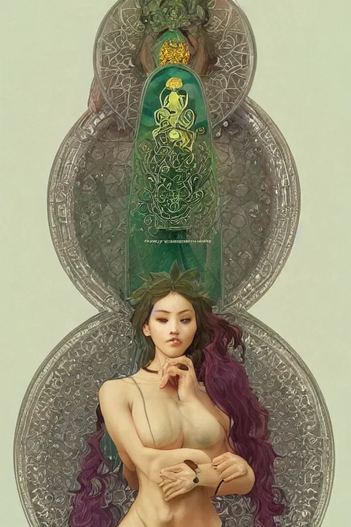 Prompt: no figure!!!!!!! | ultra realistic illustration, a jade statue of sacred geometry, intricate, elegant, highly detailed, digital painting, artstation, concept art, smooth, sharp focus, illustration, art by artgerm and greg rutkowski and alphonse mucha