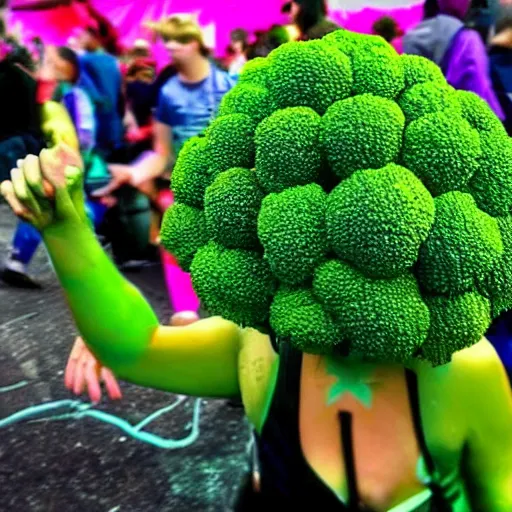 Image similar to a humanoid broccoli at a festival in the year 3 0 0 0