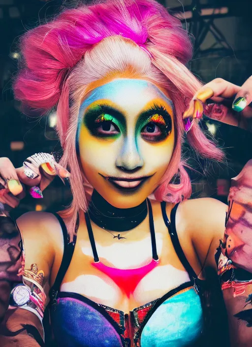 Image similar to a selfi photo of the most beautiful ganguro in harajuku, photorealistic, 8K HD, printcolor, polaroid