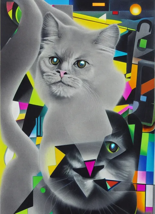 Image similar to futuristic lasers tracing, laser cat, selkirk rex longhair, by steven meisel, kaws, rolf armstrong, mondrian, kandinsky, perfect geometry abstract acrylic, octane hyperrealism photorealistic airbrush collage painting, dark monochrome, fluorescent colors, minimalist rule of thirds, eighties eros