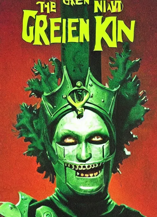 Image similar to The Green Knight (2021), 1980's VHS horror cover art, highly detailed