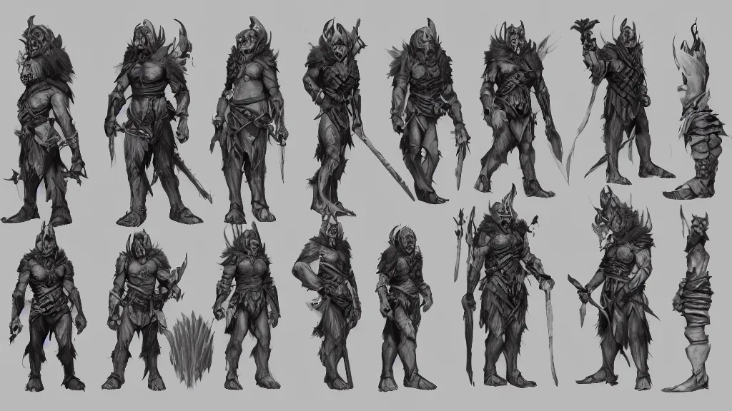 Prompt: a fantasy orc chieftain character design sheet, trending on artstation