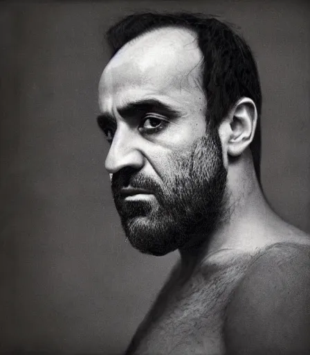 Image similar to a high quality, high detail, photorealistic portrait of ramin rahimi by james nachtwey and lucian freud,