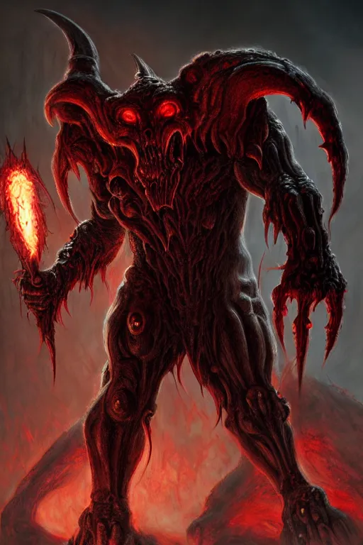 Image similar to creature design, doom eternal, concept art, monster, demon