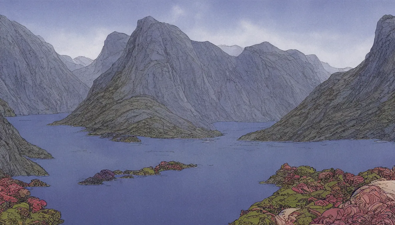 Image similar to fjords by moebius