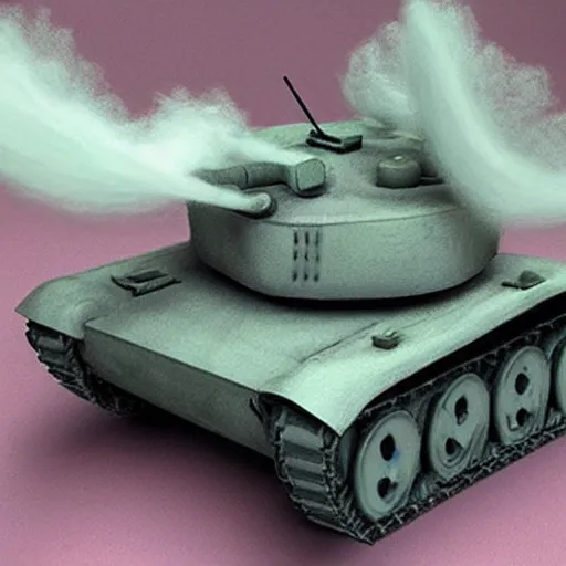 Image similar to a ultra realistic tank made of cotton candy