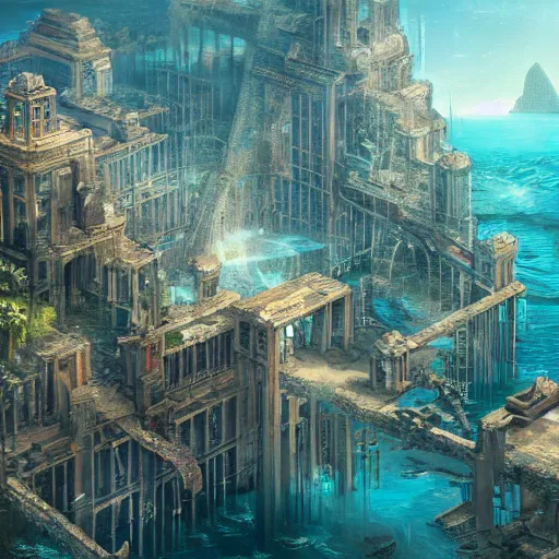 Image similar to a lost city of Atlantis by WLOP, high quality, trending on artstation