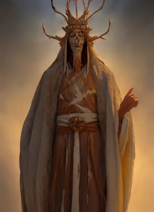 Image similar to slender high priest with a robe made of salt, strange headdress, subsurface scattering, by jesper ejsing, justin gerard, tomasz alen kopera, cgsociety and fenghua zhong, highly detailed, rim light, cinematic lighting, illustration, art, octane render, very coherent, cinematic, hyper realism, high detail, octane render, 8 k