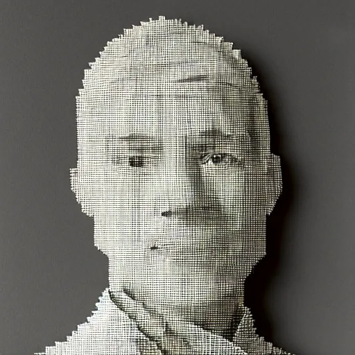 Prompt: a photograph of a man made entirely of paper