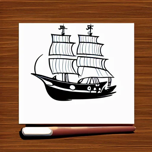 Prompt: Pirate ship at sea. Clean svg drawing, or with well-defined line, coloring-in sheet style