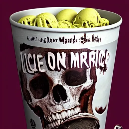 Image similar to ice cream of the macabre skin and bones flavor, horror,