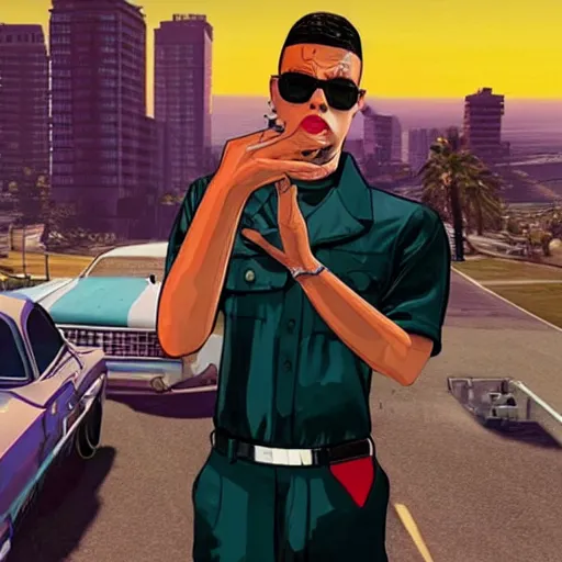 Image similar to bad bunny music artist on the cover of gta v