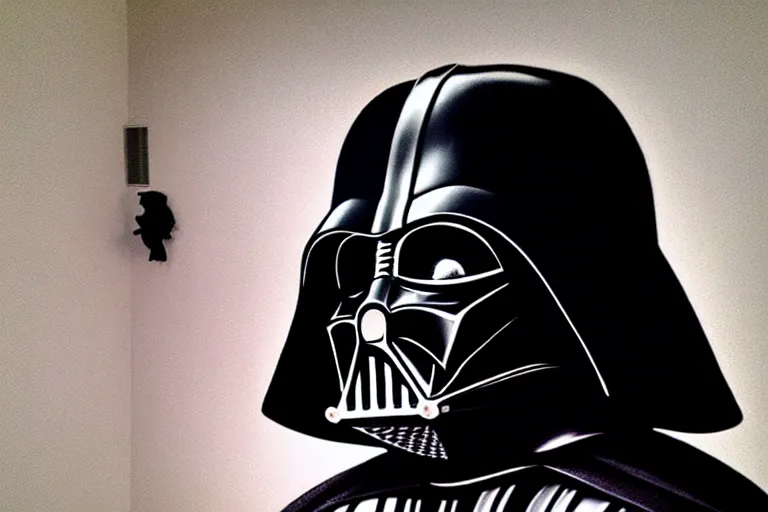 Image similar to darth vader helmet, painting by banksy, chiaroscuro, high detail, perfect artwork, clean lines