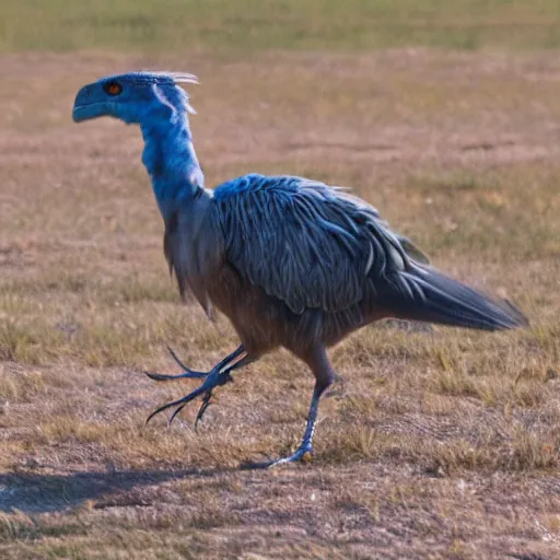 Prompt: blurry photograph of a feathered dinosaur