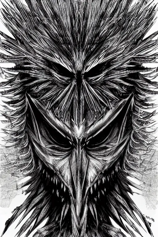 Prompt: crow monster, symmetrical, highly detailed, digital art, sharp focus, trending on art station, kentaro miura manga art style