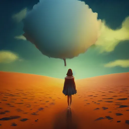 Image similar to closeup giant dahlia flower over head, a girl walking between dunes, surreal photography, sunrise, blue sky, dramatic light, impressionist painting, digital painting, artstation, simon stalenhag