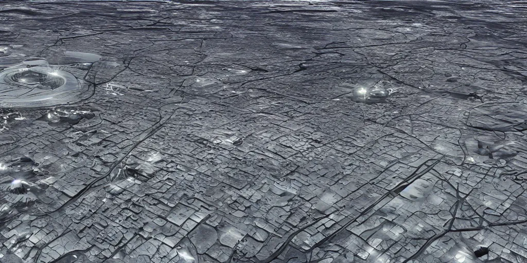 Image similar to moonwalker photo, future city street on the moon, a detailed image of a future norilsk base, street moon landscape