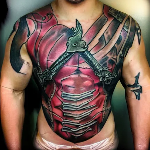 Image similar to muscular bald man, tattooed body, sword in hands, HD, anime style,