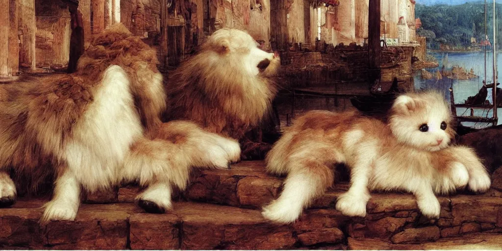 Image similar to 3 d precious moments plush animal, realistic fur, master painter and art style of john william waterhouse and caspar david friedrich and philipp otto runge