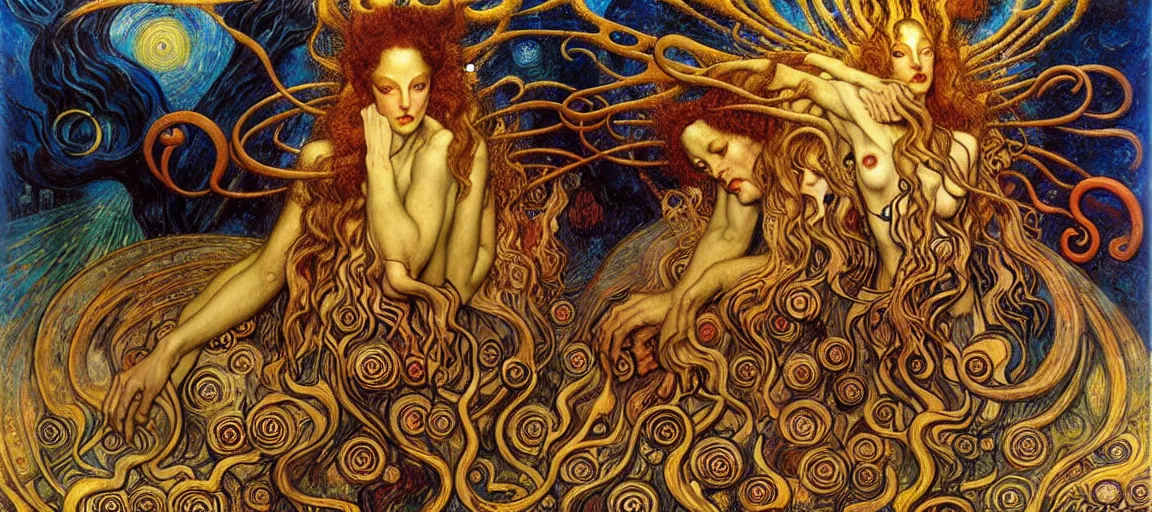 Image similar to Divine Chaos Engine by Karol Bak, Jean Delville, William Blake, Gustav Klimt, and Vincent Van Gogh, symbolist, visionary