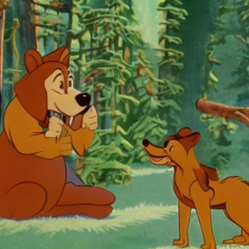 Image similar to 1940s disney film about talking forest animals super high detail