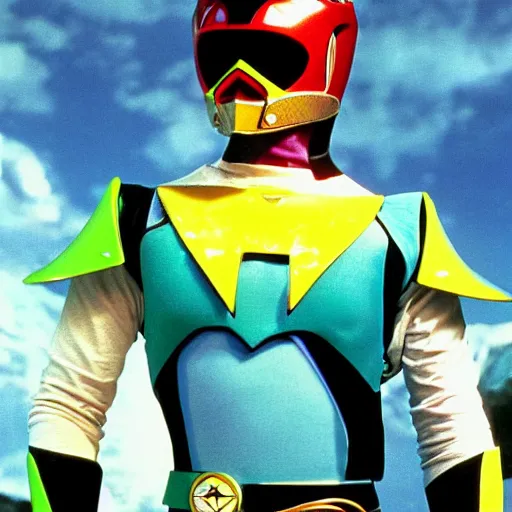 Prompt: The secret seventh power ranger, the mothy ranger, still photography from the show Mighty Morphin Power Rangers